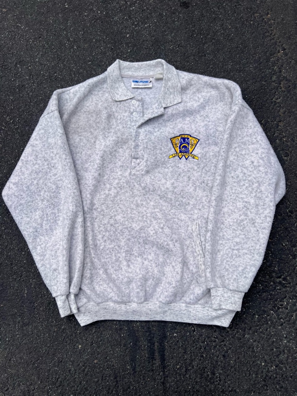 Vintage LA Rams Gray Heathered Pullover Polo with Crest Embroidery Sweater